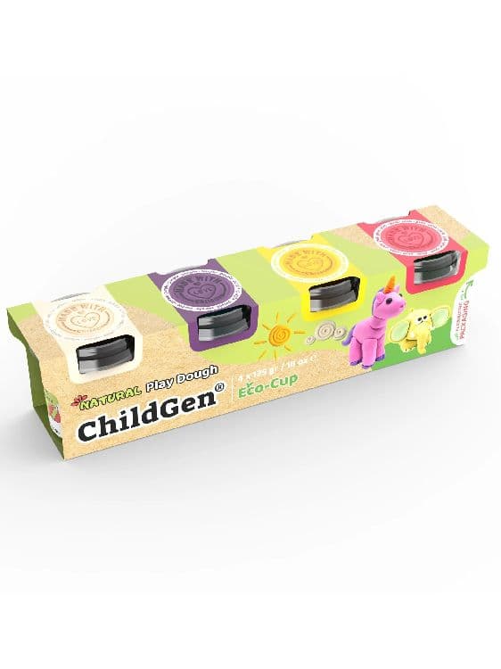 Pâte à modeler naturelle 4 pièces, blanc, mauve, jaune et mauve - CHILDGEN