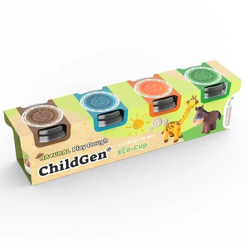 Pâte à modeler naturelle 4 pièces, orange, brun, bleu et vert - CHILDGEN
